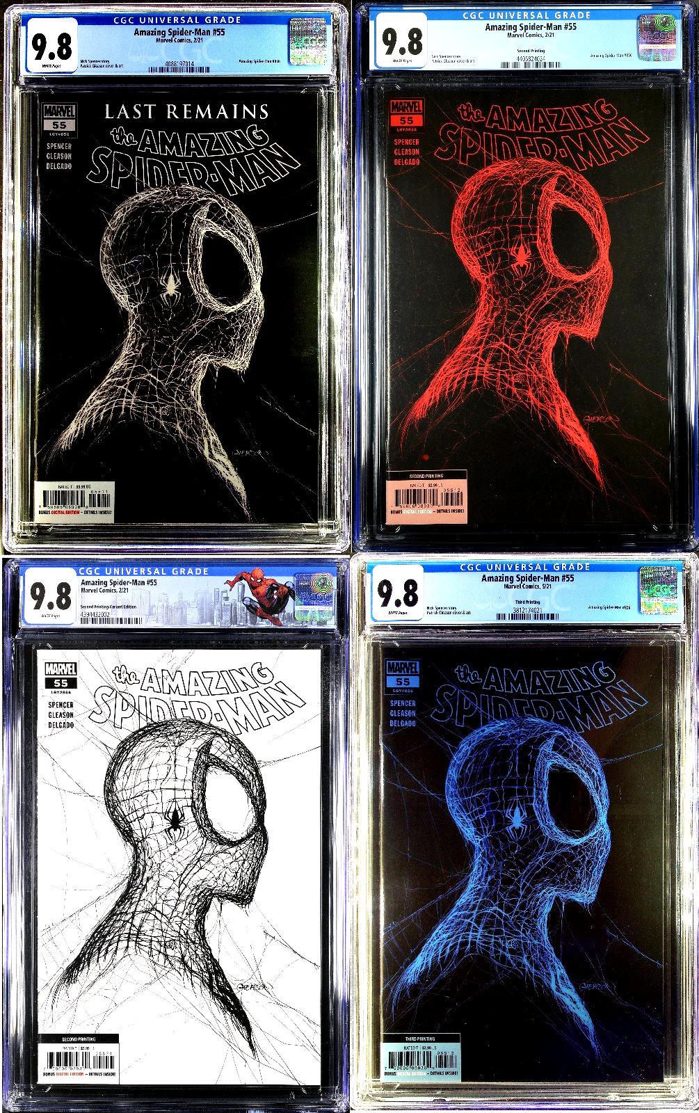 Amazing Spider-Man #55 (2021) CGC 9.8 Gleason LOT: 1st, 2nd (x2) & 3rd Print SET