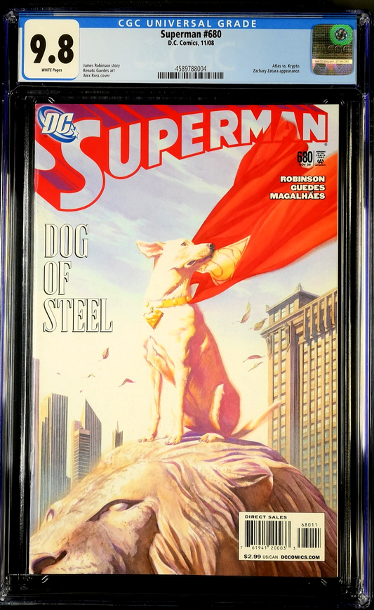 Superman #680 (2008) CGC 9.8 NM/MT Alex Ross Iconic Krypto Dog of Steel Cover