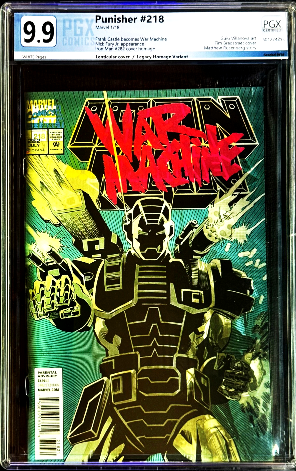 Punisher #218 (2018) PGX 9.9 MINT White 1st Punisher War Machine Lenticular Cvr