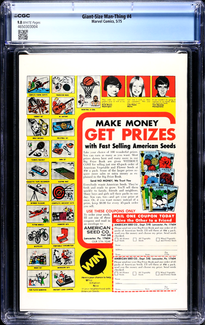 Giant-Size Man-Thing #4 (1975) CGC 9.8 NM/MT WHITE Top Graded Census 1 of 4 RARE