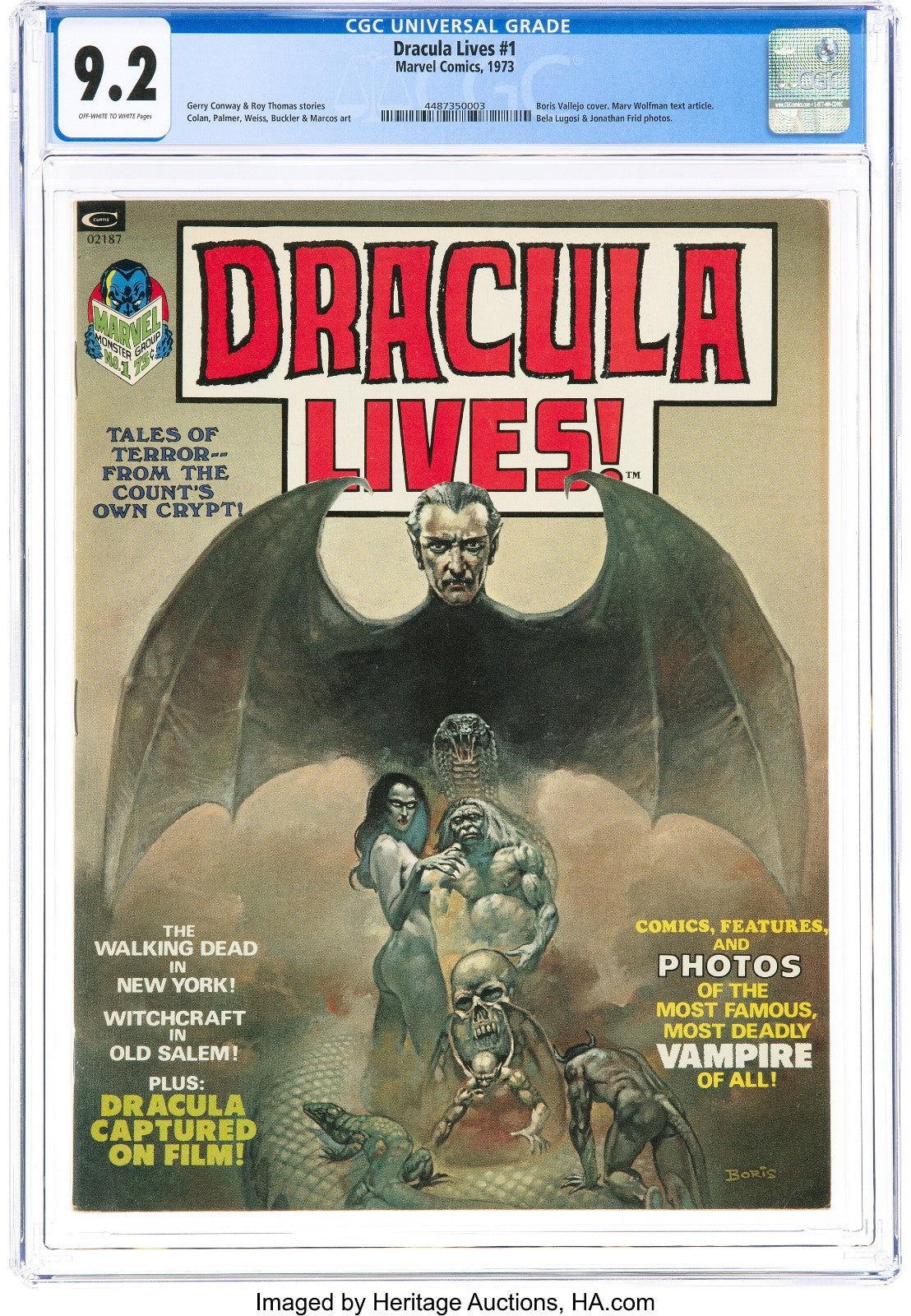 Dracula Lives #1 (1973) CGC 9.2 NM- OW White Boris Vallejo Cover of Bela Lugosi