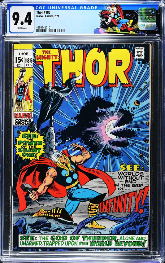 Thor #185 (1971) CGC 9.4 NM WHITE Key 1st Infinity Guardian Retired Custom Label