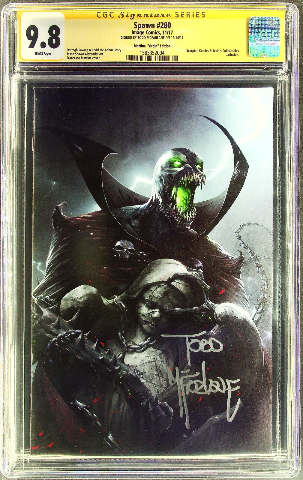 Spawn #280 (2017) CGC SS 9.8 NM/MT Scorpion Mattina Virgin McFarlane Sig LTD 666
