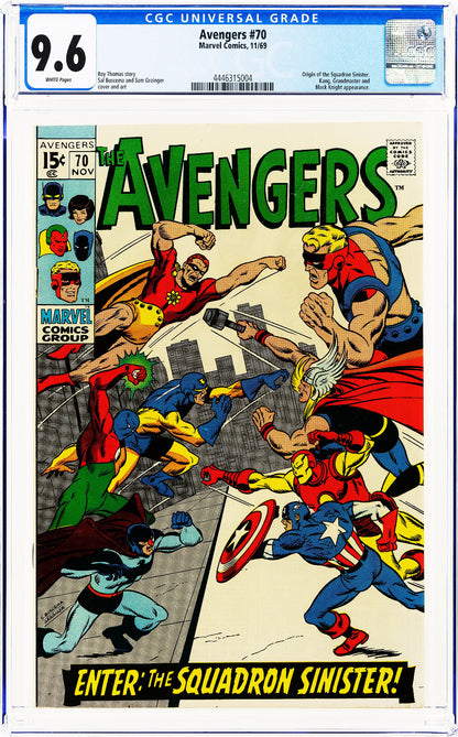 Avengers #70 (1969) CGC 9.6 NM+ WHITE Key Origin of Squadron Sinister