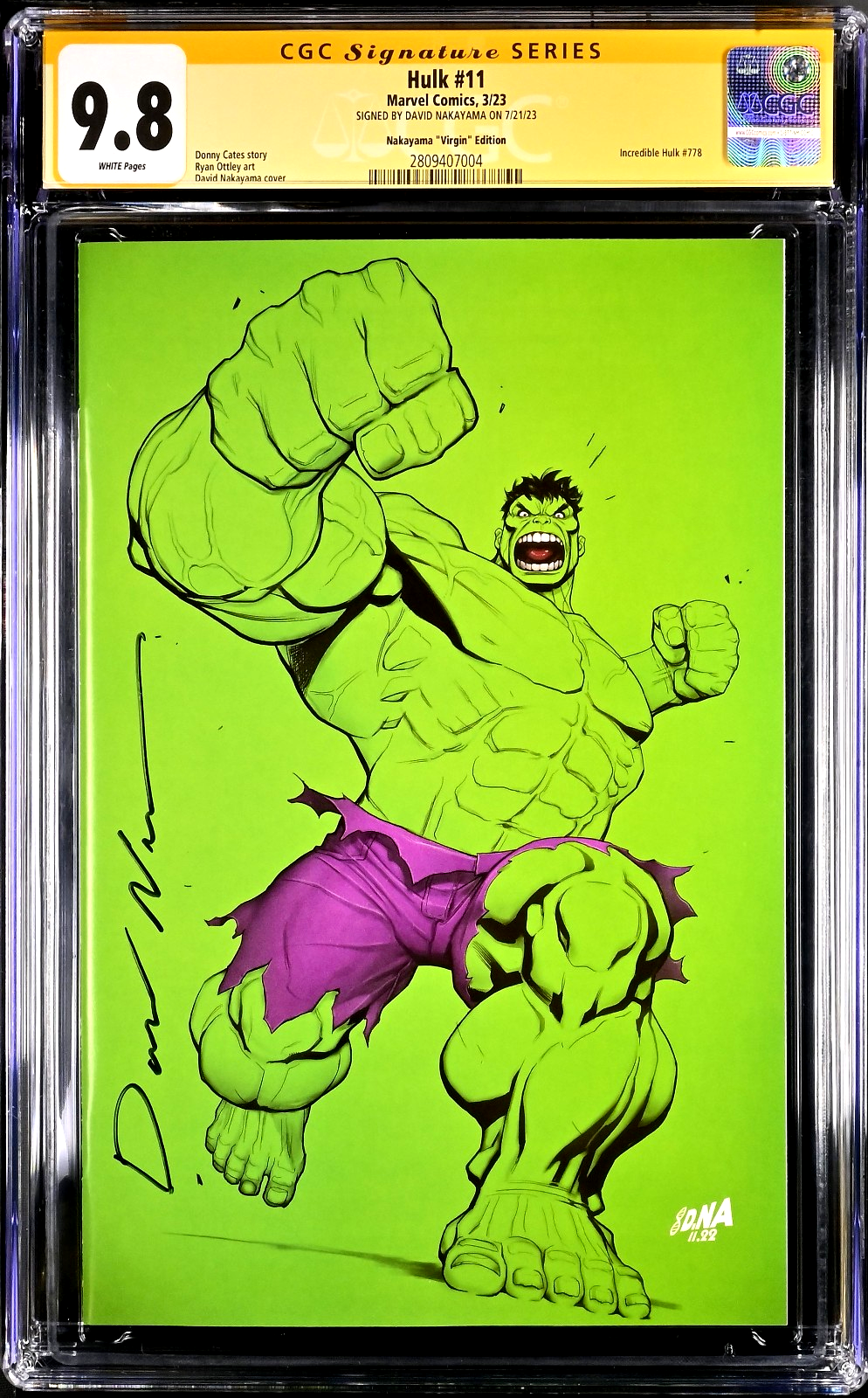 Hulk #11 (2023) CGC SS 9.8 NM/MT Illuminati Unknown David Nakayama DNA Signed