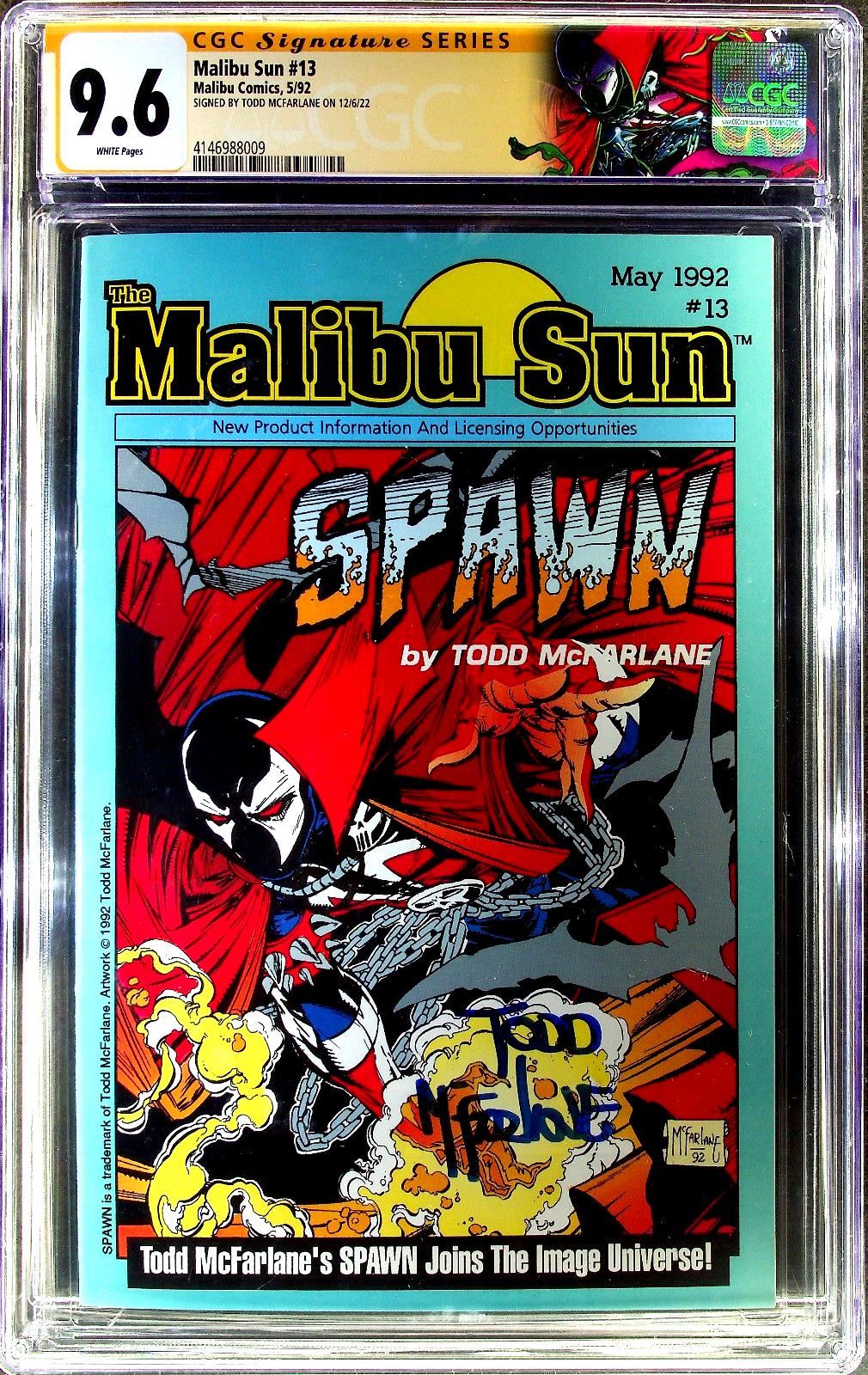 Malibu Sun #13 (1991) CGC 9.6 NM+ SS 1st Spawn McFarlane Signature Custom Label
