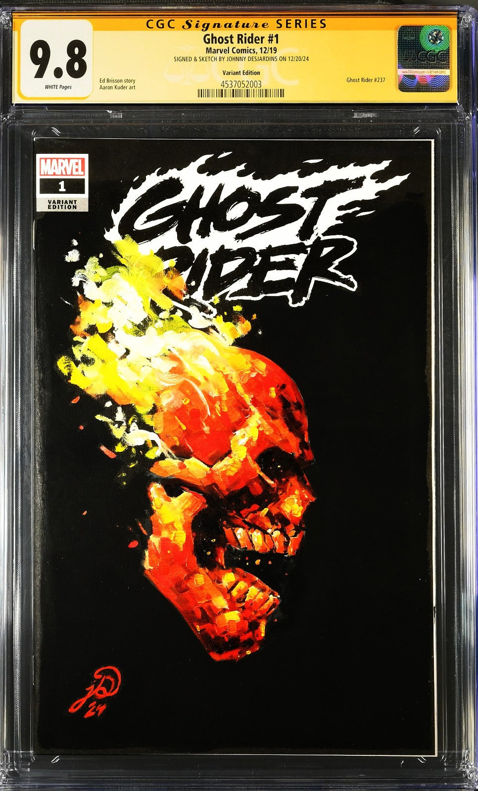 Ghost Rider #1 (2019) CGC 9.8 NM/MT SS Blank Desjardins Signed & Sketch Oil Art