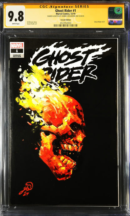 Ghost Rider #1 (2019) CGC 9.8 NM/MT SS Blank Desjardins Signed & Sketch Oil Art