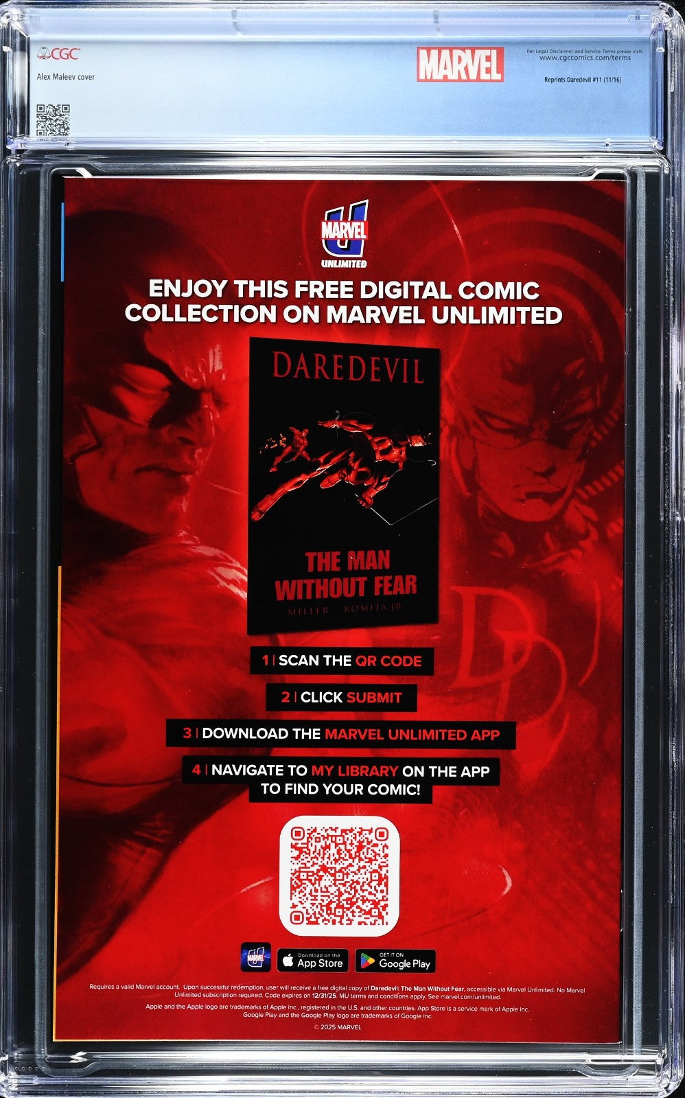 Daredevil Reissue #11 (2025) CGC 9.8 Whatnot Silver Foil Retired Custom Label