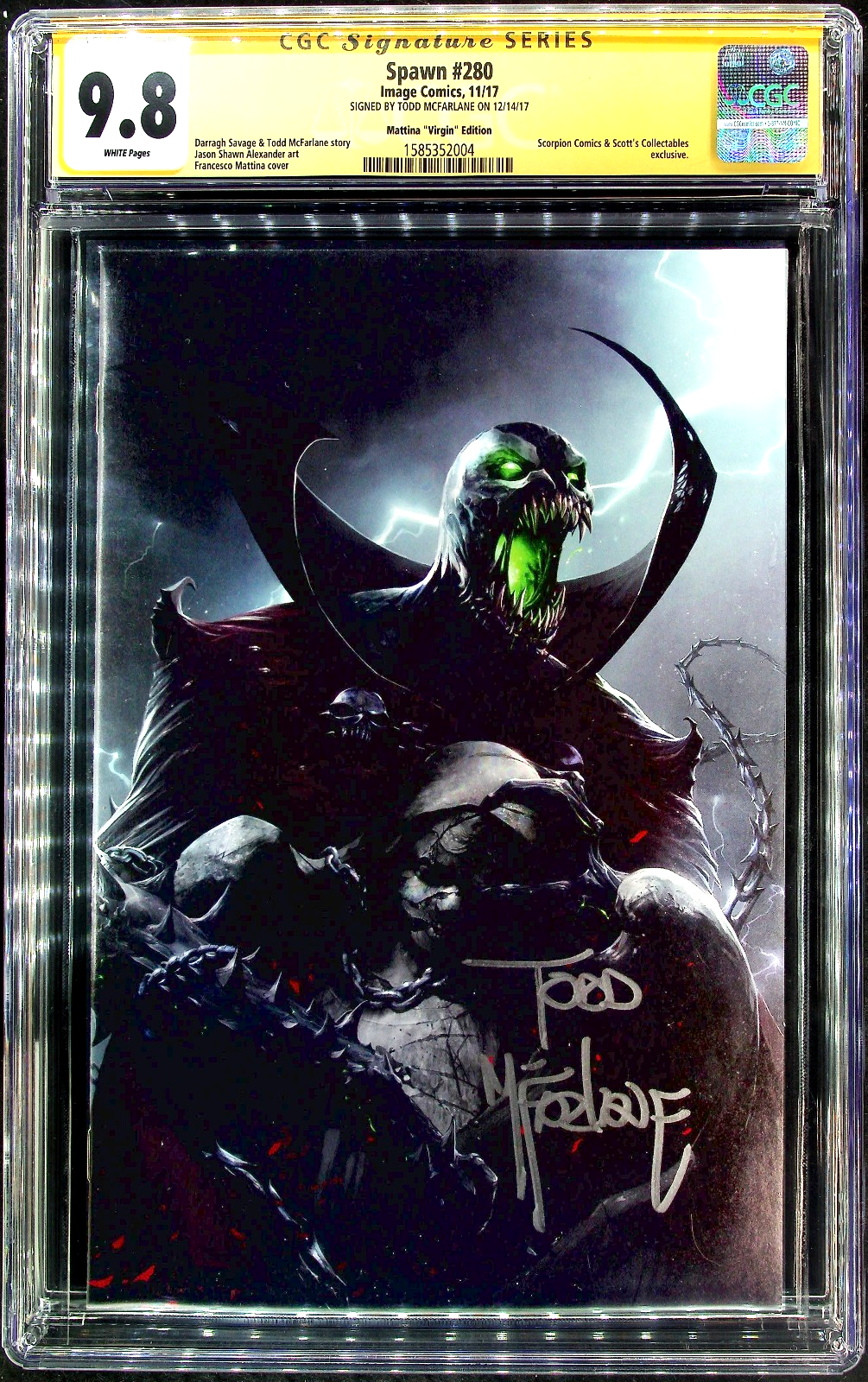 Spawn #280 (2017) CGC SS 9.8 NM/MT Scorpion Mattina Virgin McFarlane Sig LTD 666