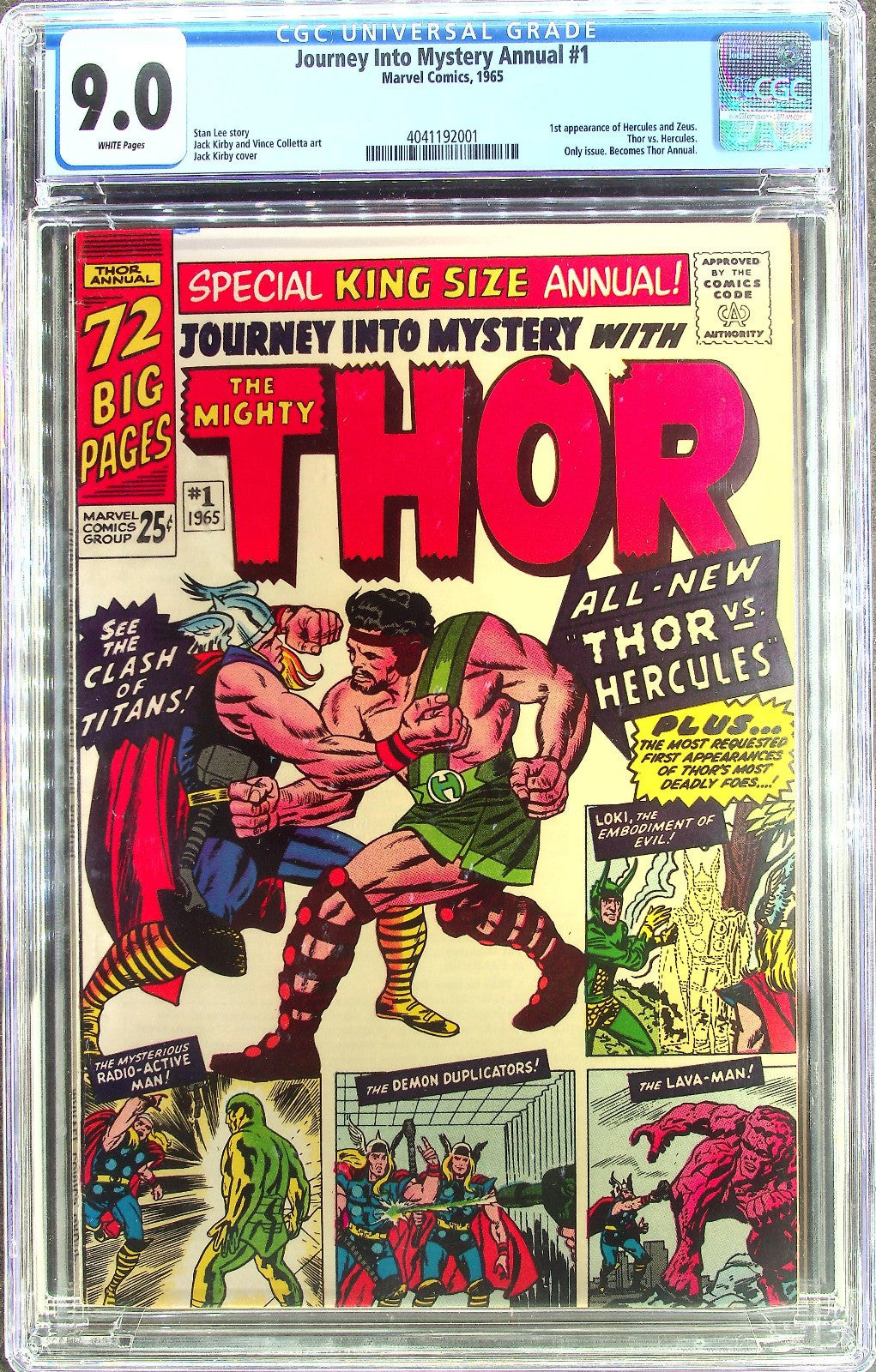 Journey Into Mystery Annual #1 (1965) CGC 9.0 VF/NM WHITE 1st Hercules vs Thor