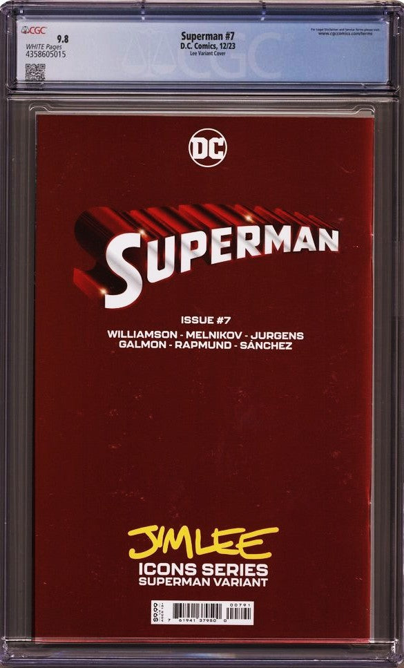 Superman #7 (2023) CGC 9.8 NM/MT White Pages Jim Lee Foil Oversized LGY #850