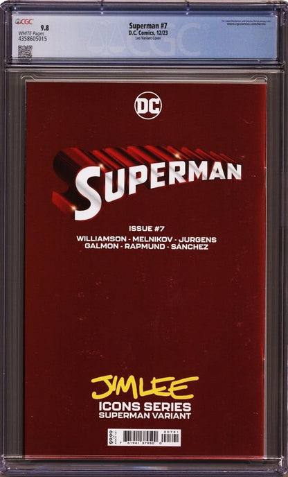 Superman #7 (2023) CGC 9.8 NM/MT White Pages Jim Lee Foil Oversized LGY #850