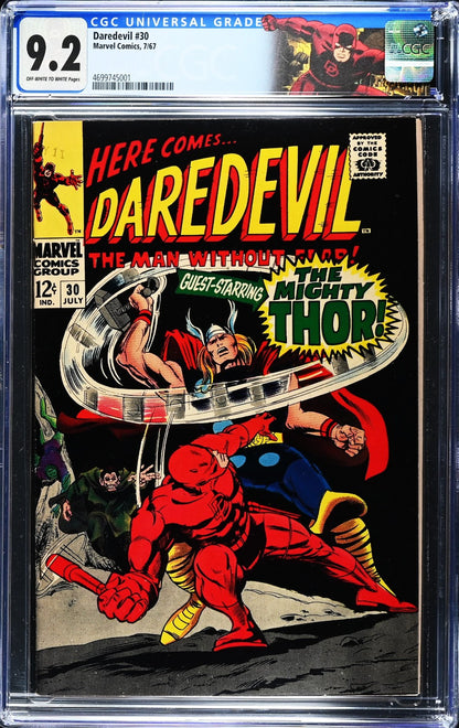Daredevil #30 (1967) CGC 9.2 NM- OW/W Thor Battle Cover Retired Custom Label