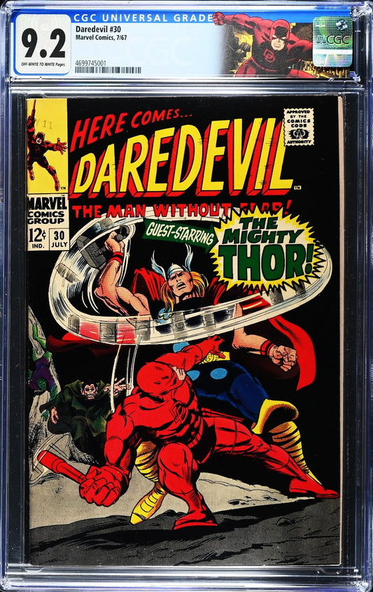 Daredevil #30 (1967) CGC 9.2 NM- OW/W Thor Battle Cover Retired Custom Label