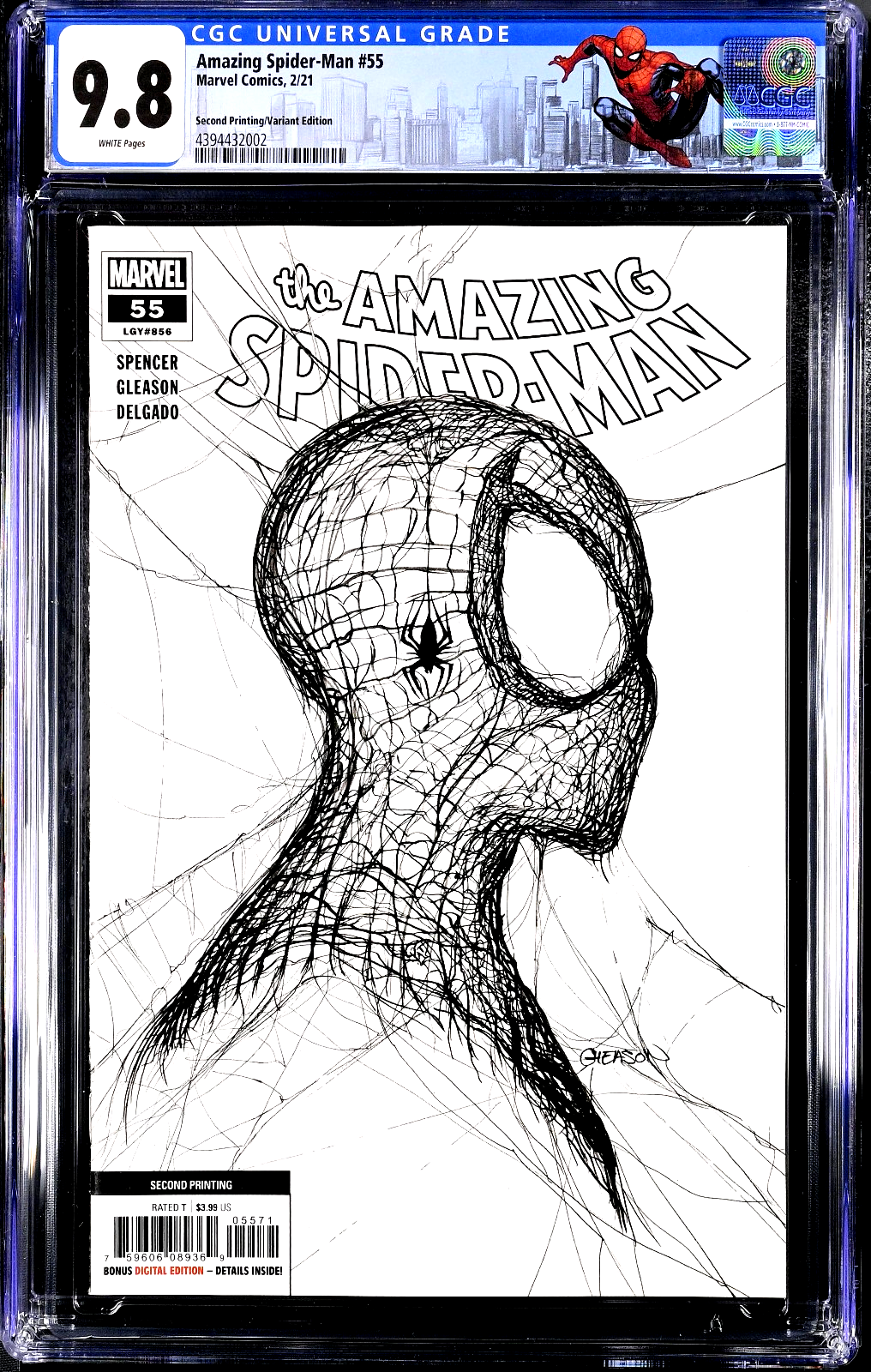 Amazing Spider-Man #55 (2021) CGC 9.8 NM/MT Gleason 2nd Print White/Black Custom