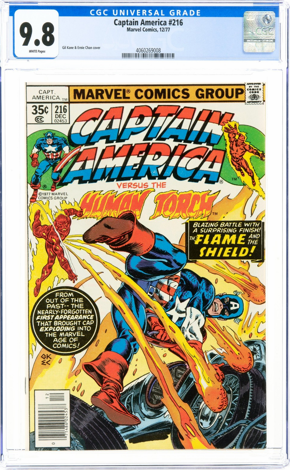 Captain America #216 (1977) CGC 9.8 NM/MT WHITE Kane Human Torch Battle Cover