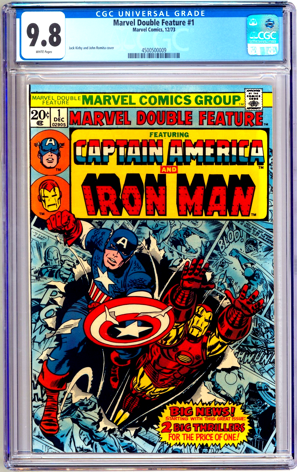Marvel Double Feature #1 (1973) CGC 9.8 NM/MT WHITE Captain America & Iron Man