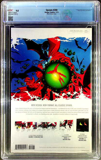 Spawn 200 (2011) CGC 9.8 NM/MT WHITE Ashley Wood Skull Cover Omega Spawn Origin