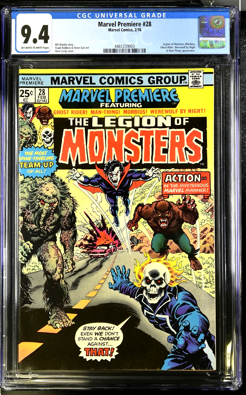 Marvel Premiere #28 (1976) CGC 9.4 NM OW/White Pages KEY 1st Legion of Monsters