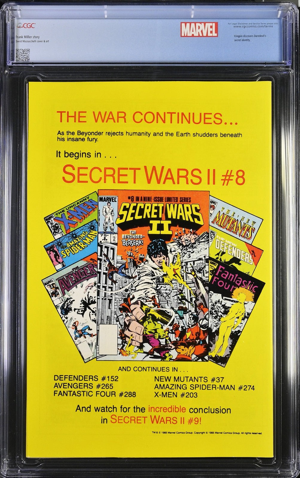Daredevil #227 (1986) CGC 9.8 NM/MT WT Mark Jewelers KEY Born Again Custom Label