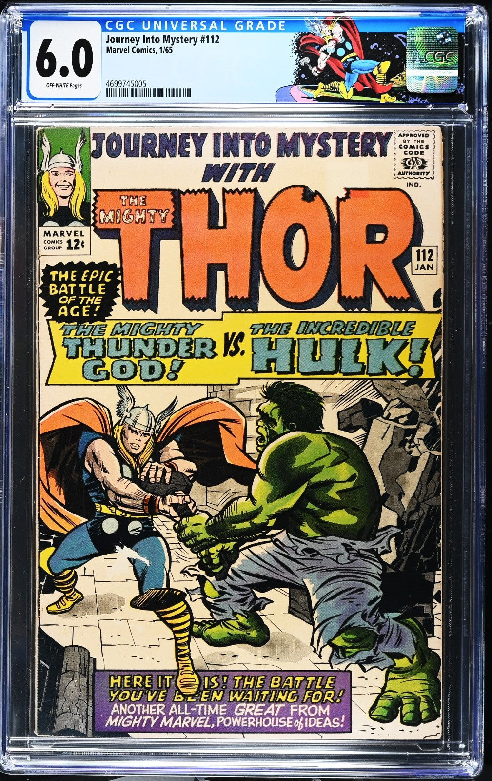 Journey Into Mystery 112 (1965) CGC 6.0 FN OW KEY Kirby 1st Hulk Thor Battle