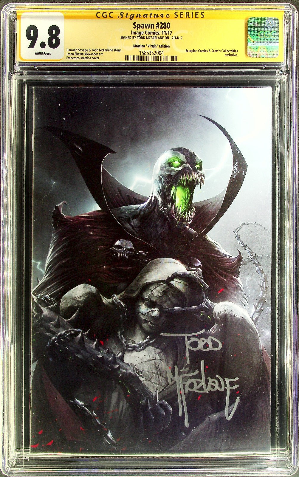 Spawn #280 (2017) CGC SS 9.8 NM/MT Scorpion Mattina Virgin McFarlane Sig LTD 666
