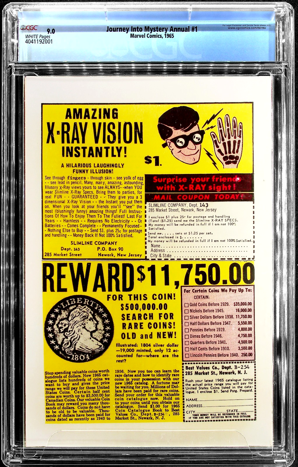 Journey Into Mystery Annual #1 (1965) CGC 9.0 VF/NM WHITE 1st Hercules vs Thor