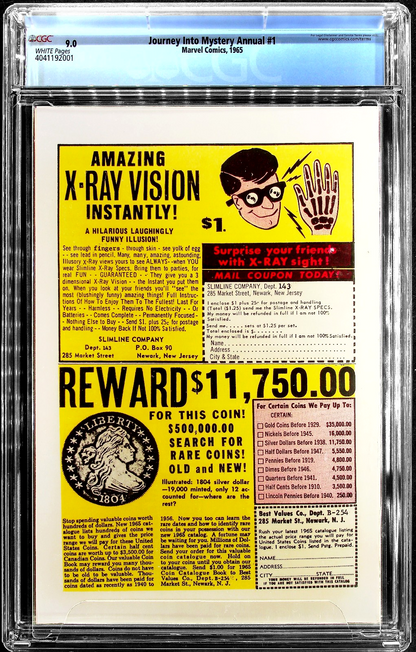 Journey Into Mystery Annual #1 (1965) CGC 9.0 VF/NM WHITE 1st Hercules vs Thor