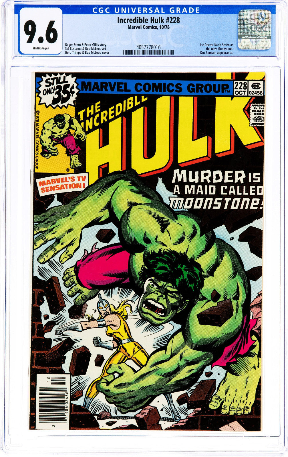 Hulk #228 (1978) CGC 9.6 NM+ WHITE Pgs Key 1st Karla Sofen Moonstone