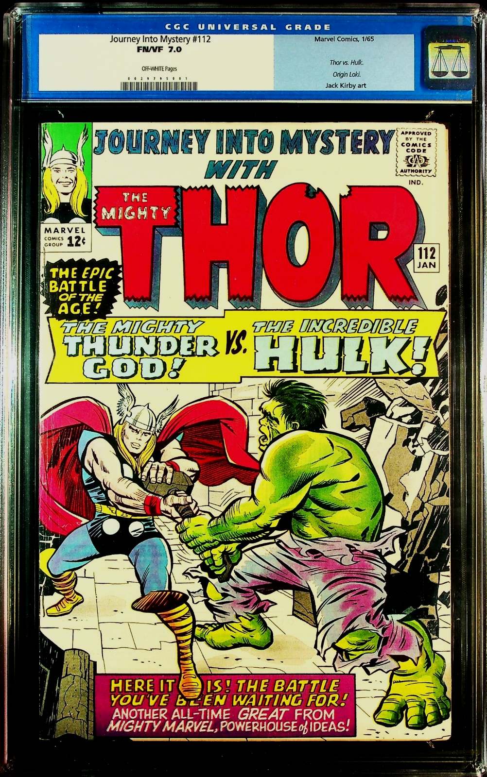 Journey Into Mystery 112 (1965) CGC 7.0 FN/VF OW KEY Kirby 1st Hulk Thor Battle