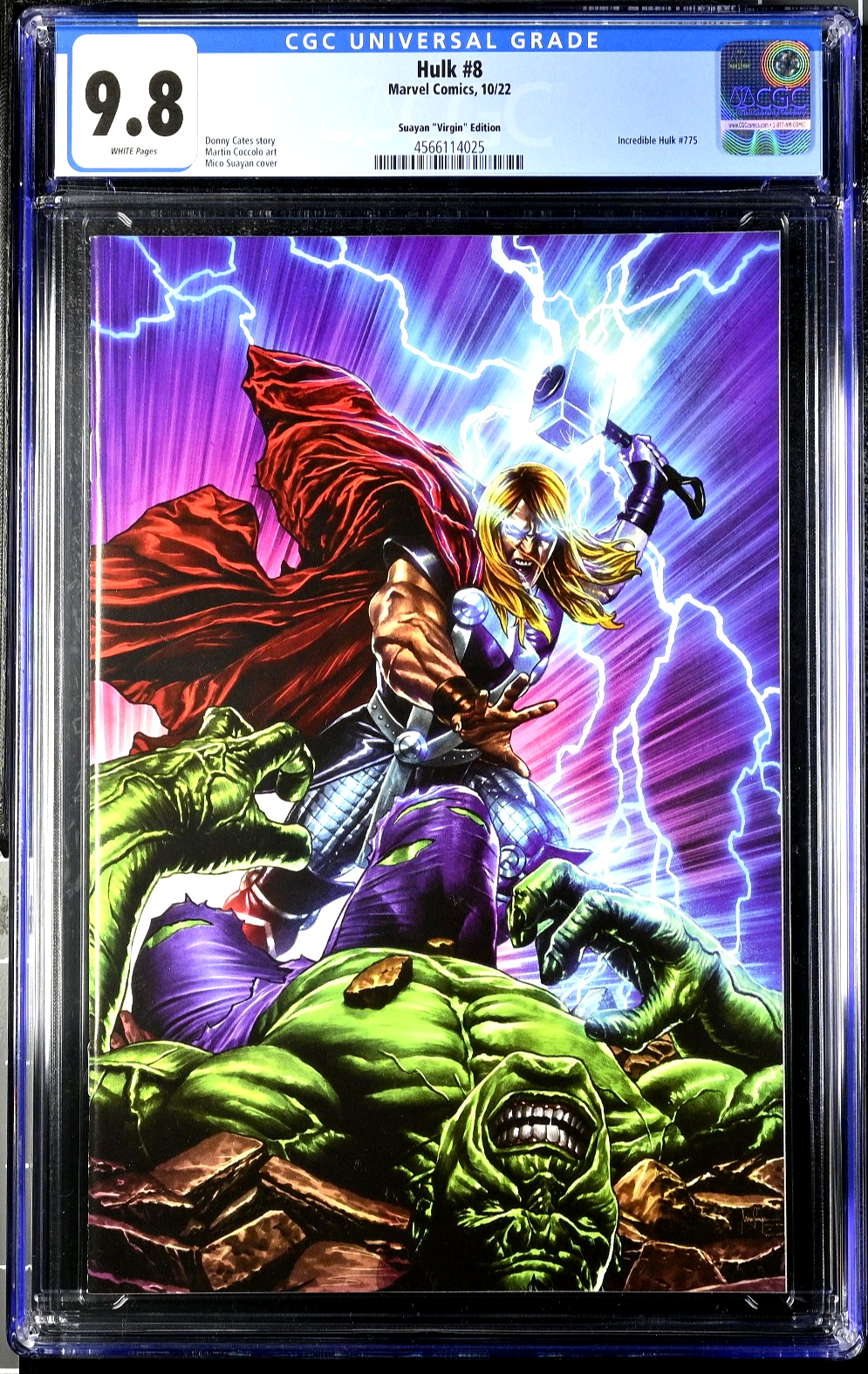 Hulk #8 (2022) CGC 9.8 NM/MT LGY #775 Illuminati Suayan Virgin Thor Battle Cover
