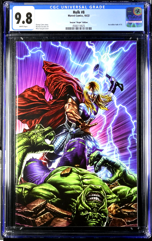 Hulk #8 (2022) CGC 9.8 NM/MT LGY #775 Illuminati Suayan Virgin Thor Battle Cover