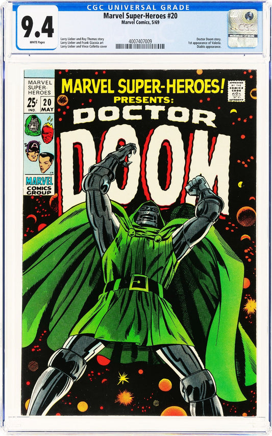 Marvel Super-Heroes #20 (1969) CGC 9.4 NM WHITE KEY Solo Doctor Doom 1st Valeria