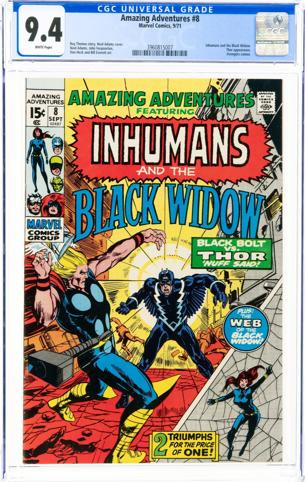 Amazing Adventures #8 (1971) CGC 9.4 NM WHITE Neal Adams Inhumans Black Widow