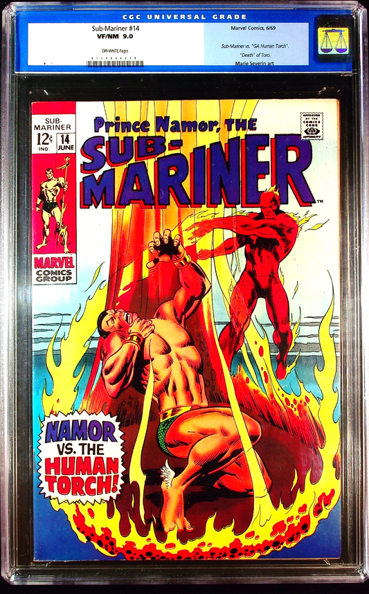 Sub-Mariner #14 (1969) CGC 9.0 VF/NM OW KEY 1st Silver Age Toro Death Old Label
