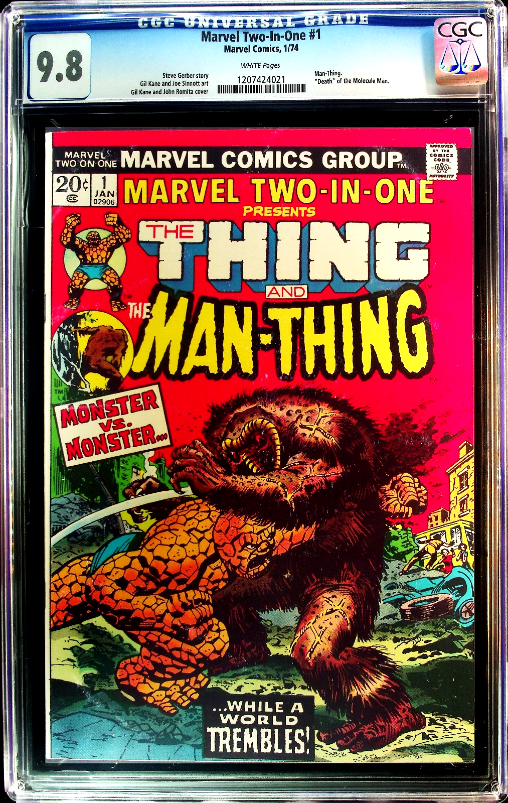 Marvel Two-In-One #1 (1974) CGC 9.8 NM/MT WHITE KEY Thing vs. Man-Thing Battle