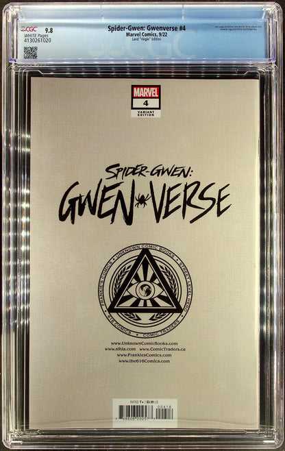 Spider-Gwen: Gwenverse #4 (2022) CGC 9.8 NM/MT White Iluminati Greg Land Virgin