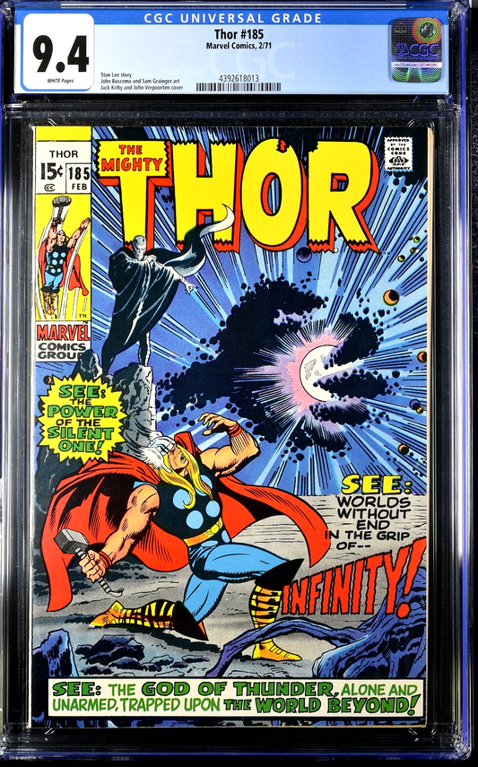 Thor #185 (1971) CGC 9.4 NM WHITE Classic Kirby Cover Infinity & Odin Battle