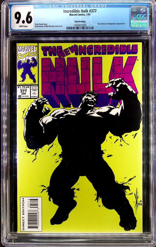 Incredible Hulk #377 (1991) CGC 9.6 NM+ WHITE 3rd Print 1st Professor Hulk RARE