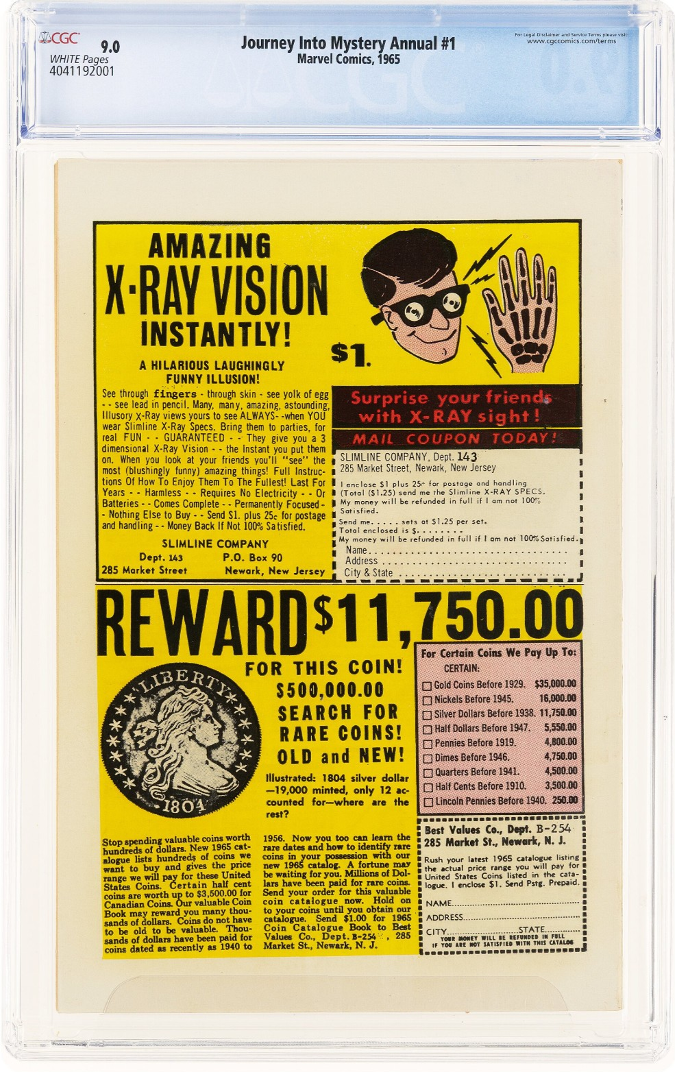 Journey Into Mystery Annual #1 (1965) CGC 9.0 VF/NM WHITE 1st Hercules vs Thor