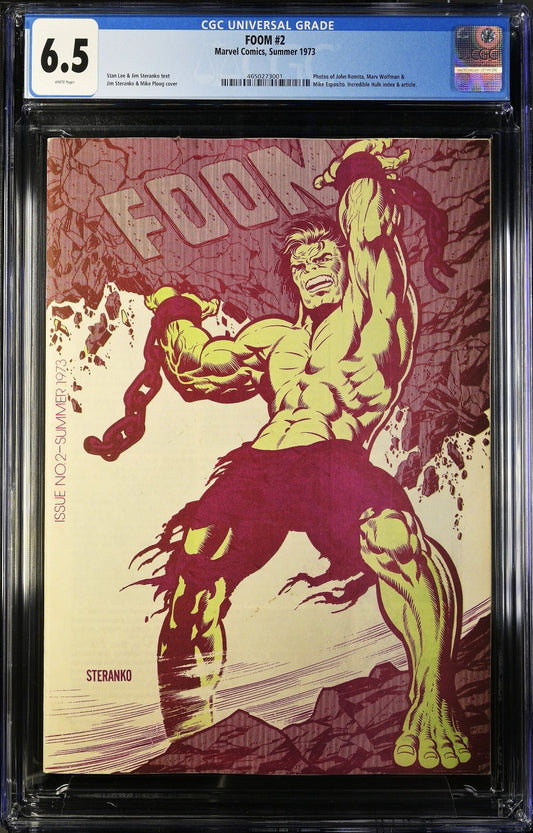 Foom #2 (1973) CGC 6.5 FN+ WHITE Steranko Iconic Hulk No Back Cover Ship Address