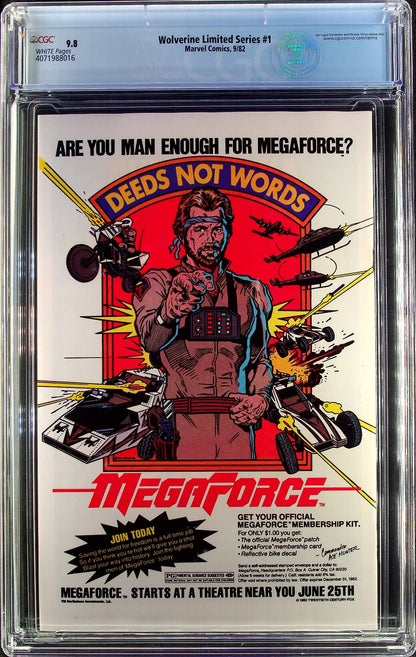 Wolverine Limited Series #1 (1982) CGC 9.8 NMMT WHITE Frank Miller Newsstand