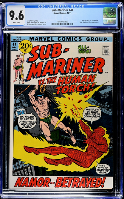 Sub-Mariner #44 (1971) CGC 9.6 NM+ WHITE KEY Namor vs. Human Torch Battle Cover