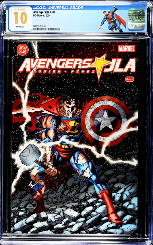 Avengers / JLA #4 (2004) CGC 10 GEM MINT Superman Battle Damage Custom Label PC
