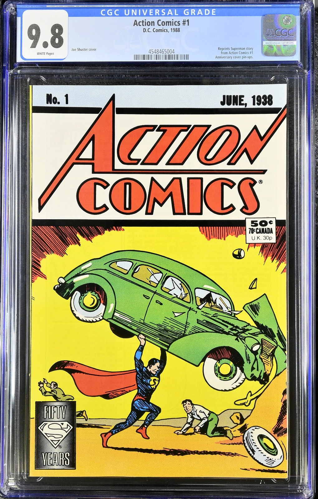 Action Comics #1 (1988) CGC 9.8 NM/MT WHITE Pages 50¢ Direct Anniversary Reprint