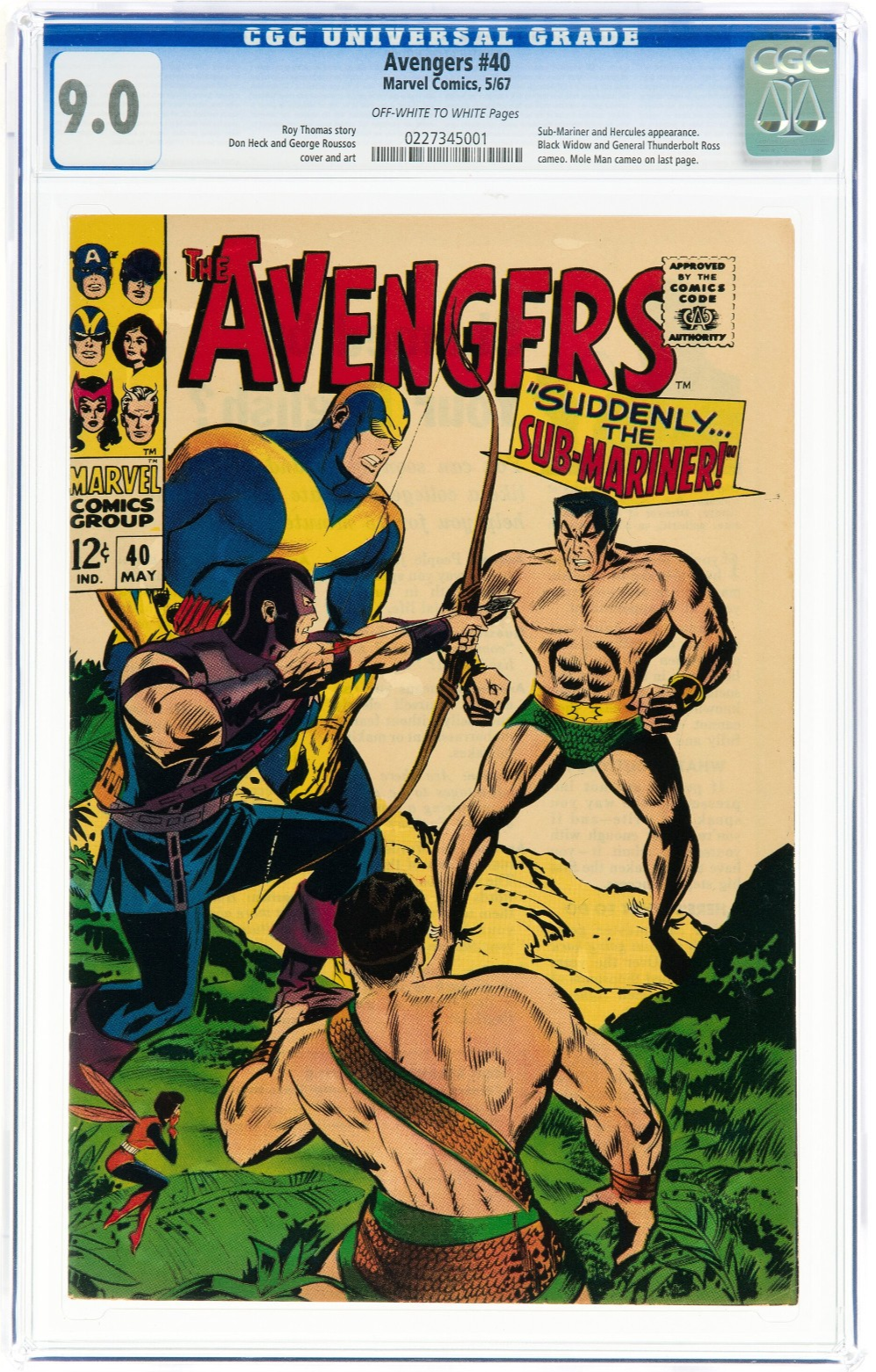 Avengers #40 (1967) CGC 9.0 VF/NM OW White Don Heck Sub-Mariner Battle Cover