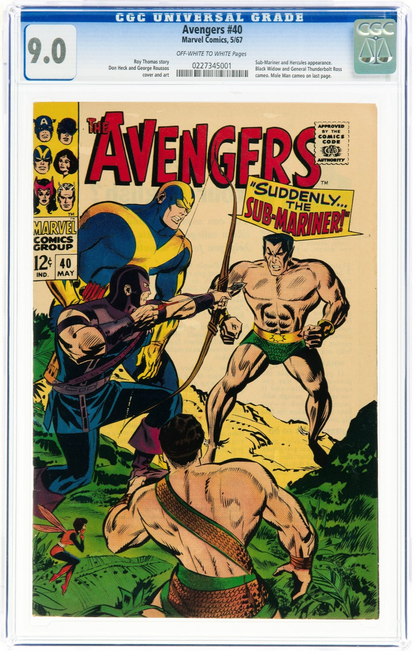 Avengers #40 (1967) CGC 9.0 VF/NM OW White Don Heck Sub-Mariner Battle Cover