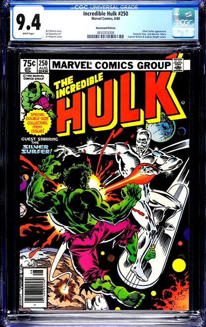 Incredible Hulk #250 (1980) CGC 9.4 NM WHITE Newsstand Silver Surfer Battle Cvr