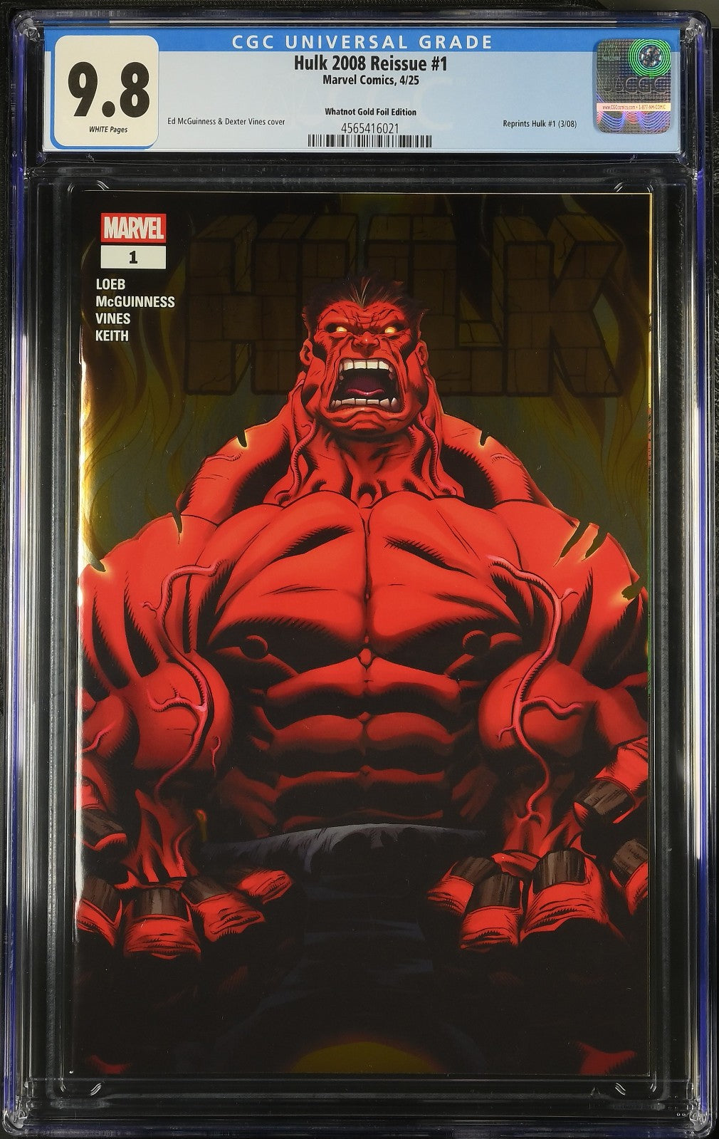 Hulk #1 (2025) CGC 9.8 NM/MT Whatnot Gold Foil 2008 Reissue McGuinness LTD 300